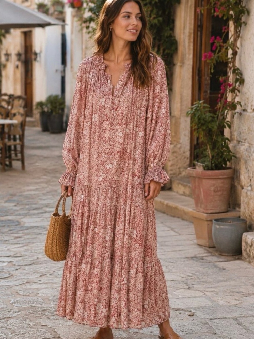 Red Floral Feeling Groovy Free People Tiered Maxi Dress